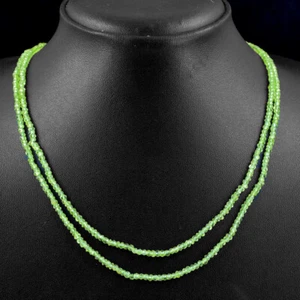 85.00 Cts Earth Mined 2 Strand Green Peridot Round Cut Beads Necklace NK 43E87 - Picture 1 of 3