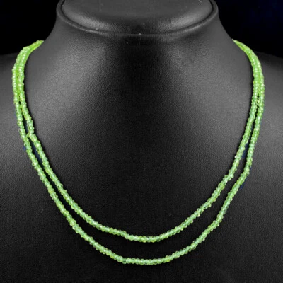 85.00 Cts Earth Mined 2 Strand Green Peridot Round Cut Beads Necklace NK 43E87 - Image 1 of 3