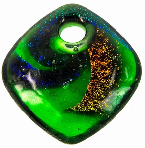 Glass Dichroic Pendant with Black Velvet Cord Necklace(50cms+5cm ext) - Green-AU - Picture 1 of 2