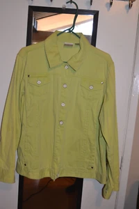 Chicos Damen Gr. 3 Denim Trucker Jacke weiß Knöpfe Taschen limettengrün - Bild 1 von 4