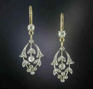 2Ct Lab-Created Diamond Vintage Drop & Dangle Earrings 14k Yellow Gold Plated - Picture 1 of 4