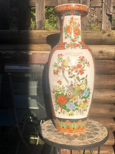Large Japanese Satsuma Vase with Orange, Green & Blue Bird & Floral Decoration - Picture 1 of 5