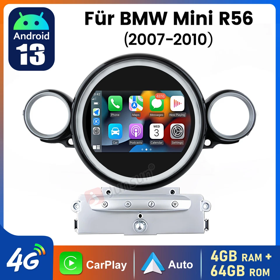 4+64GB Carplay Android Autoradio Für BMW Mini Cooper R55 R56 GPS Navi 4G 8-Kern - Bild 1 von 4