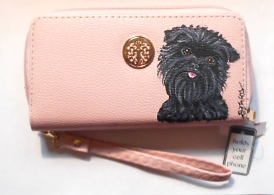 Affenpinscher Dog Pink Wallet for Women Hand Painted Wristlet - Image 1 of 2
