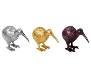 Kiwi animale decorazione figura animale argento oro viola metallo Nuova Zelanda portafortuna - Foto 1 di 36