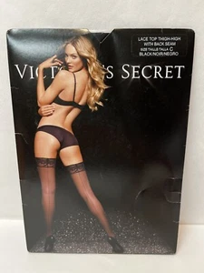 NOS Victoria's Secret BLACK Lace Top Thigh High SzC Back Seam Candice Swanepoel - Picture 1 of 6