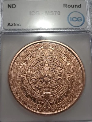 Redondo de cobre azteca certificado ICG MS70 1 OZ Foto 1 de 3