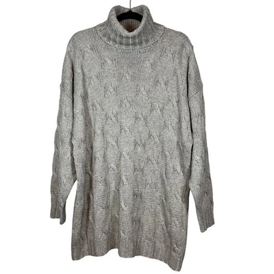 ELEMENTS Silk and Cashmere Turtleneck Sweater, Cable Knit, Gray, Size XL - Image 1 of 4