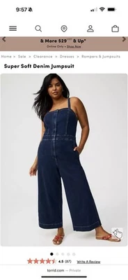 Torrid 超柔软牛仔阔腿连身裤全新带标签,尺寸 4/4X/26 — 第 1/4 张图片