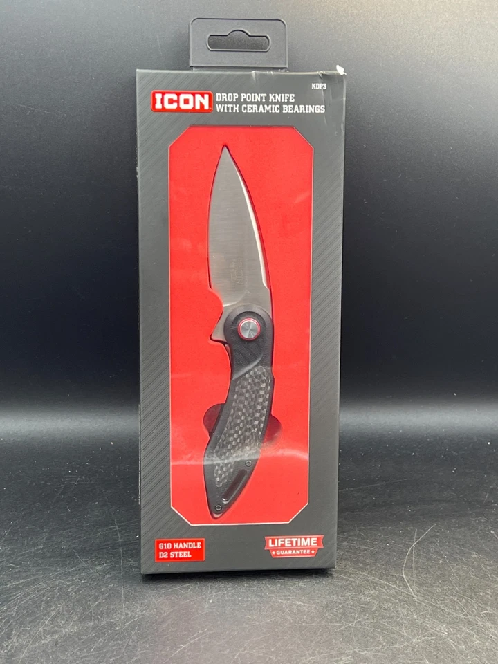 ICON KDP3 DROP POINT KNIFE WITH CERAMIC BEARINGS D2 STEEL G10 HANDLE NEW IN BOX  - Image 1 of 1
