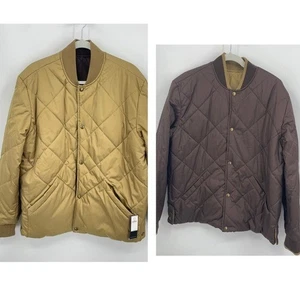NWT Banana Republic Men’s reversible Quilted Bomber Jacket Large Tan Brown - Picture 1 of 12