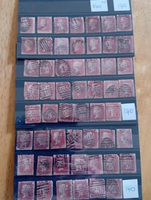 54x GB QV SG43/44 1d Penny Red Stamps. Plate 140. E40 - Image 1 of 4