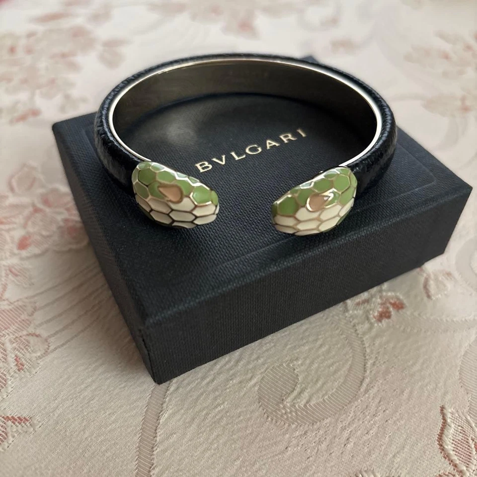 Bvlgari Serpenti Bracelet Bangle Black Snake Light Gold Leather Accessories - Image 1 of 4