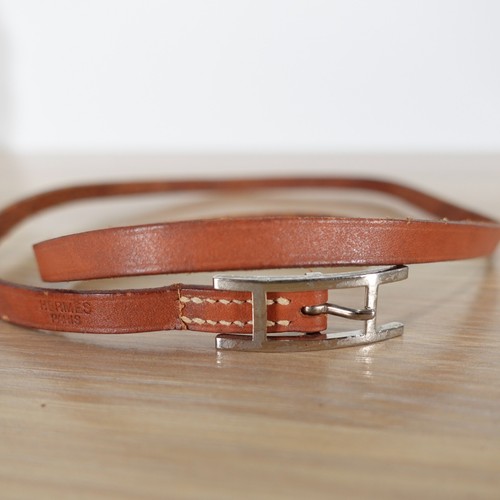 HERMÈS PARIS Wrap Hapi 3 Bracciale Girocollo Pelle Marrone Argento H 24 in