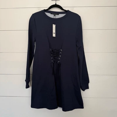 Nuevo vestido Anne Walter Baker para mujer pequeño azul marino a rayas con cordones Foto 1 de 4