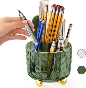 Dark Green Pen Pencil Holder for Desk, 360° Rotating Pen Organizer, Green - Picture 1 of 7