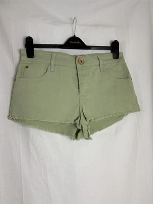 River Island Green Denim Shorts UK 12 EUR 38 Frayed Hem Casual Stretch Cotton - Image 1 of 4