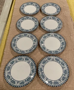 JHW& Sons Blue Maltese Set of (8) Dessert plates 7" round- stunning gold guild - Picture 1 of 24
