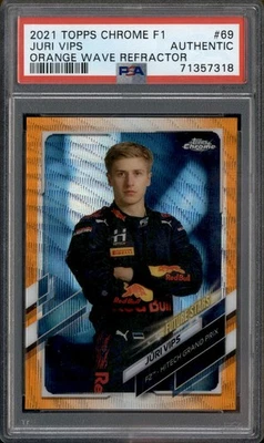 2021 Topps Chrome Formula 1 Orange Wave #69 Juri Vips /25 PSA Authentic - Image 1 of 2