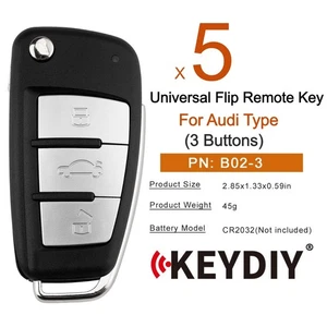 5x KEYDIY KD B02-3 Universal Flip Remote Key 3 Metal Buttons for Audi Type - Picture 1 of 6