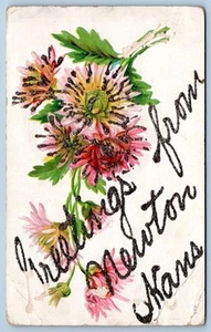 1907-10's GREETINGS FROM NEWTON KANSAS MICA GLITTER VICTORIAN EMBOSSED POSTCARD - Picture 1 of 2