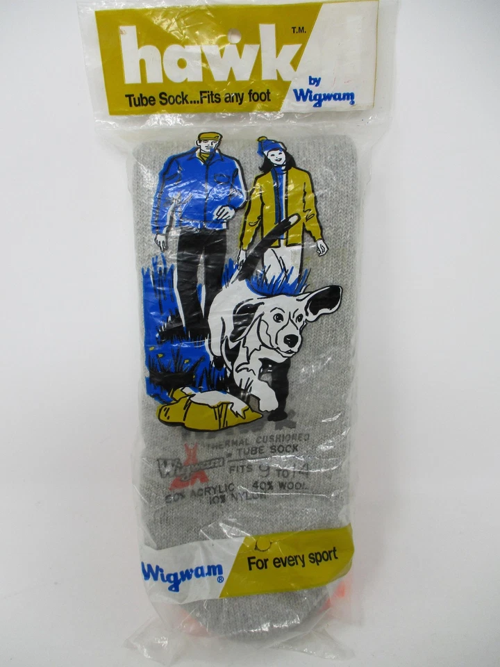 Calcetines Tubo Wigwam Hawk De Colección Para Hombre Talla 9-14 Gris Naranja Acolchado Acrílico Años 80 Foto 1 de 4