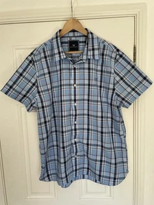 Crew Clothing Shirt Men's 2XL Blue Plaid Check Short Sleeve Regular Fit Holiday - Picture 1 of 8