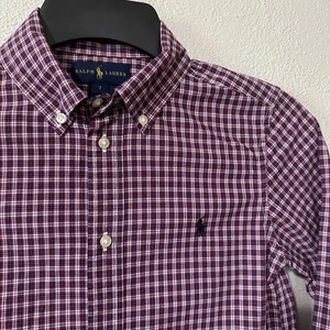Camicia Ralph Lauren rossa blu a quadri con bottoni manica lunga ragazzo taglia 7 - Foto 1 di 5