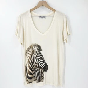 T-shirt Wildfox Zebra Easy scollo a V morbida stampa animalier taglia large - Foto 1 di 7