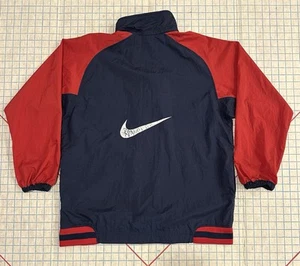 Nike Windbreaker Track Jacket Women’s XL 18-20 Blue Red Stripes Center Swoosh - Picture 1 of 18