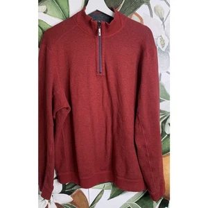 Tommy Bahama Suéter Mediano Reversible Gris Rojo 1/4 Cremallera Algodón Pullover Suéter - Imagen 1 de 11