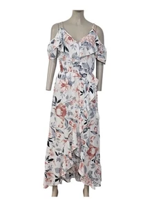 Maxi Vestido Hint of Blush Para Mujer Talla M Vestido con Volantes Florales Hombros Descubiertos - Imagen 1 de 10