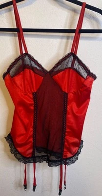 Body de nailon de malla roja negra vintage Nan Flower liguero lencería MEDIANO Foto 1 de 3