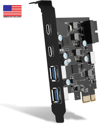 6-Ports USB Pcie Card PCI Express to Type C(2),USB Type-A（2） Expansion Card with - Image 1 of 4
