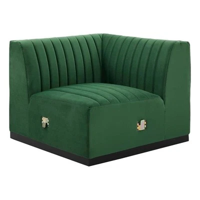 Silla Esquinera Derecha Modway Conjure Moderna Canal Tufted Terciopelo en Verde Foto 1 de 4