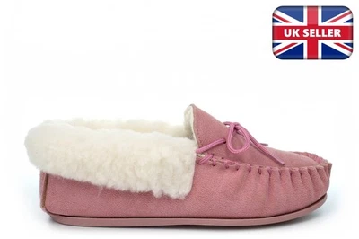MOKKERS Womens Moccasin Slippers Ladies Moccasin Slippers Real Leather Suede Pink Size