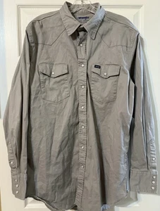 Wrangler Western Shirt Gray XLT Tall Mens Rodeo Cowboy Pearl Snap - Picture 1 of 4