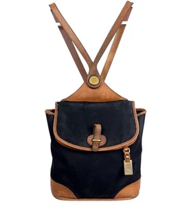 VTG Dooney & Bourke Backpack Tan Leather Black Canvas Buckle Closure USA Made - Picture 1 of 24