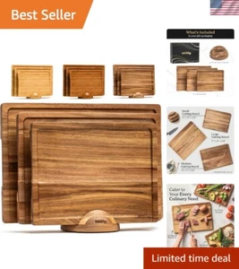 Wooden Cutting Boards For Kitchen - Bamboo Cutting Board Set with Holder, Woo... - Foto 1 di 8