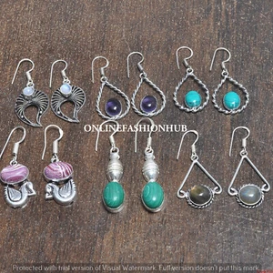 Labradorite & Mix Gemstone 925 Sterling Silver Plated Wholesale Lot Earrings - Picture 1 of 3