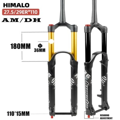 Suspension Fork Thru Axle 110MM*15MM Travel 180MM Mountain Bike MTB AIR Forks - Image 1 of 4