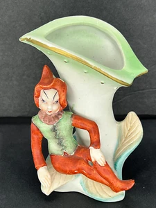 Garden Pixie Elf Lilly Flower Vase Planter Ceramic Japan 1940s Vintage reclining - Picture 1 of 9