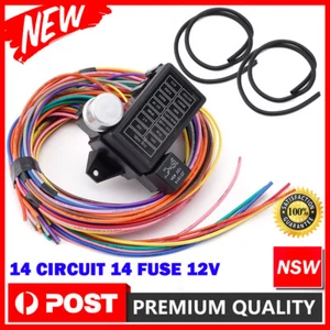 14 Fuse 12v Circuit Wiring Harness Street Hot Rat Rod Custom Universal Wire Kit - Picture 1 of 12