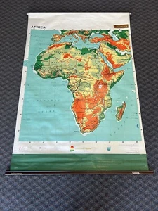 Vintage 1966 Pull Down Map AFRICA school classroom wall art Rand McNally roll up - Picture 1 of 21