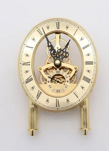 Anniversary Quartz Skeleton Clock Movement With OVAL Dial Gold 5 7/8" Tall - Picture 1 of 3