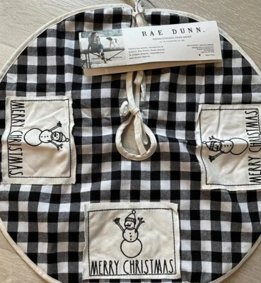 * Rae Dunn Black & White Buffalo plaid  Snowman Theme 24”inch Small tree skirt - Image 1 of 3