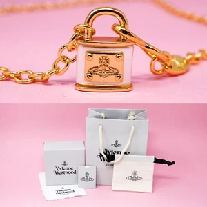 Vivienne Westwood Necklace Gold Plated White Padlock Orb Pendant & Gift Box Set - Picture 1 of 9