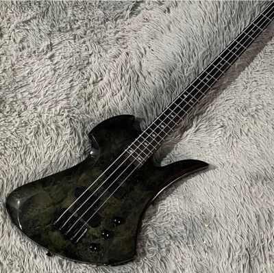 Custom 4-string Mockingbird Electric Bass Guitar Gray Burl Maple Top BC bass - Image 1 of 4