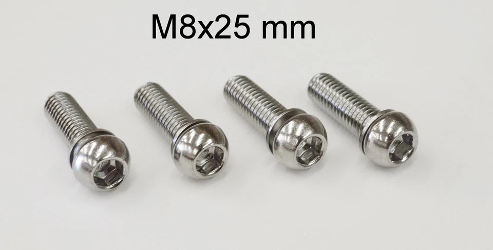 4x New Stem Bolts M8x25mm Round Hex Head 13mm With Washer Bicycle Stem Bolts - Image 1 of 1