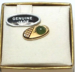 VINTAGE SWANK Tie Tack GOLD TONE Genuine JADE Oval ORIG BOX Nice! - Picture 1 of 6